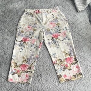 RALPH LAUREN cotton Floral Print cropped capri Pants 4 COQUETTE petal pink prep